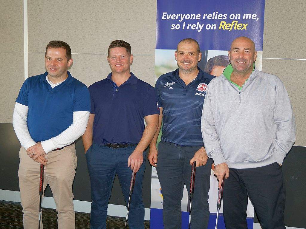 The runner-up team at the NSW Reflex Masters, from left, Ben Kresner (getyoo Business Supplies), Alex Brenner (Blue Ink Office Supplies), Paul Grzanka (Sydney Roosters – Australian Paper is a supporter of the NRL club) and Gary Harris (Australian Paper).