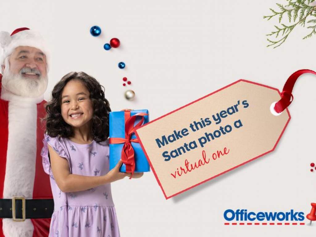 Officeworks customers in the picture with virtual Santa Office